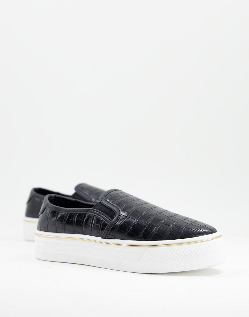 Lipsy Moc Croc Flat Form Sneakers In Black