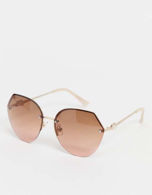 Lipsy - Occhiali da sole oversize esagonali con dettagli con perle