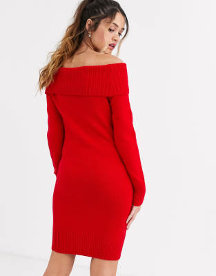 red off the shoulder jumper dress