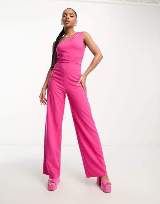 One shoulder cheap pink jumpsuit