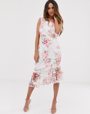 Lipsy printed cold on sale shoulder hanky hem dress