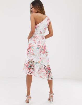 one shoulder print dress