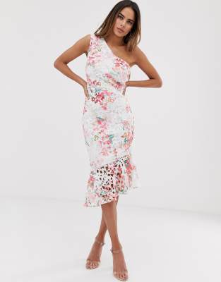 one shoulder print dress