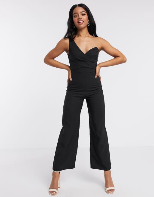 Lipsy one shoulder wide leg jumpsuit in black | ASOS