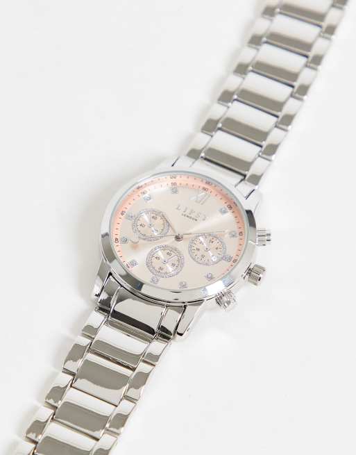 Lipsy - Orologio a maglie oversize color argento e rosa