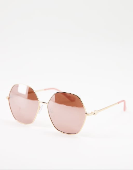 Lipsy oversized hexagon sunglasses with gold frame