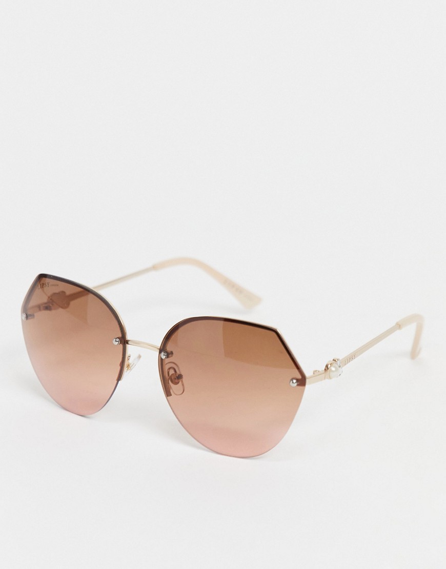 Lipsy oversized hexagon sunglasses with pearl detail-Gold