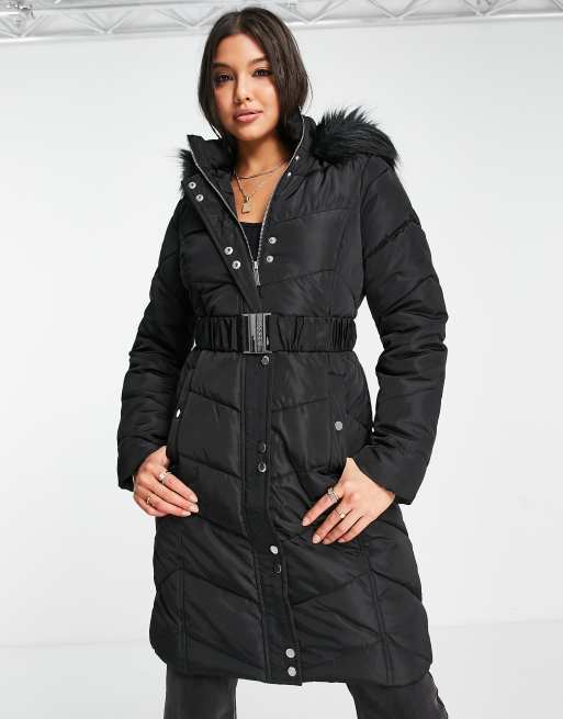 Lipsy Black Shawl Collar Wrap Puffer Coat