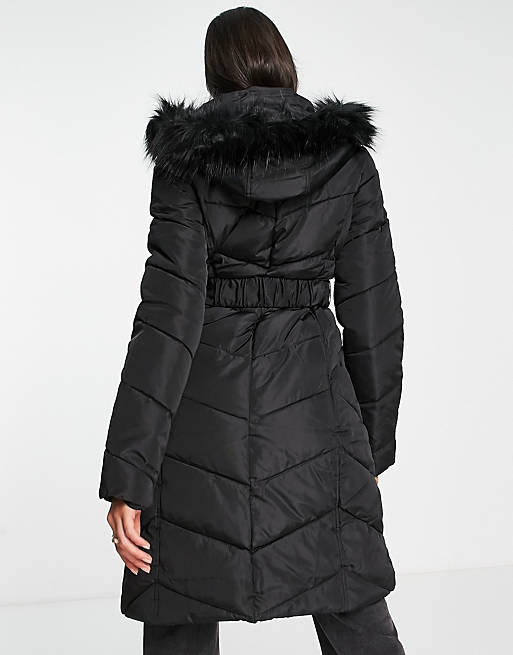 Lipsy Padded Coat With Faux Fur Trim, Lipsy Fur Trim Coat