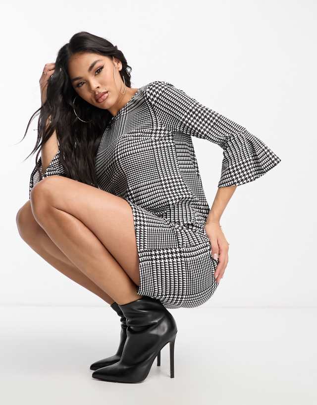 Lipsy peplum sleeve shift dress in check