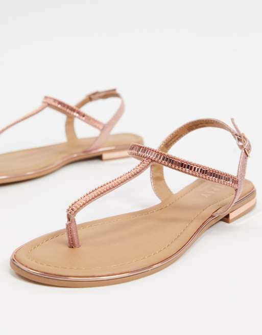 Lipsy - Platte sandaal met diamantjes in roségoud