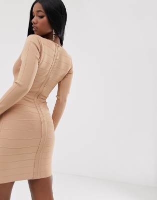 lipsy long sleeve bandage dress