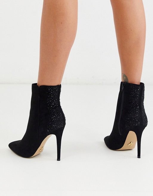 Lipsy pointed ankle boot with diamante back detail in black