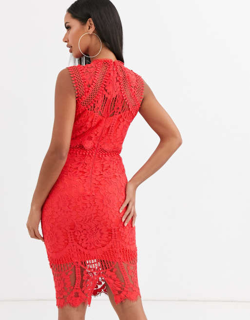 Lipsy vip lace plunge clearance flute hem bodycon dress