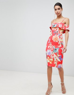 Lipsy petite floral store bardot bodycon dress