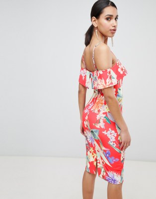 lipsy petite floral bardot bodycon dress