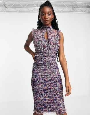 Lipsy Printed Mesh Midi Dress-multi | ModeSens