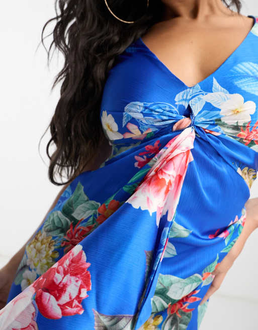 Lipsy puff sleeve midi dress in blue floral ASOS