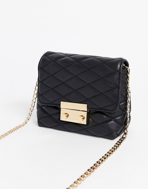 Lipsy quilted cross body bag with gold hardware in black