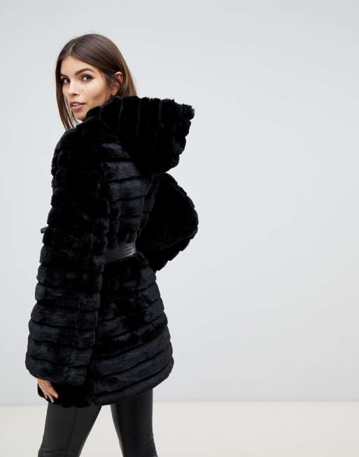 Lipsy reversible faux fur puffer jacket with on sale hood in black