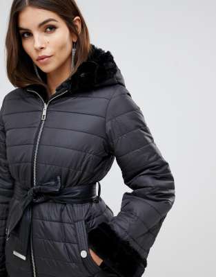 lipsy short belted puffer coat