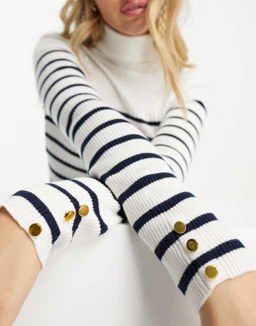 Lipsy ribbed roll neck sweater in cream and navy stripe