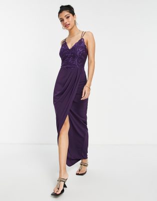 Lipsy - Robe cintrée à corsage en dentelle - Bordeaux-Rouge