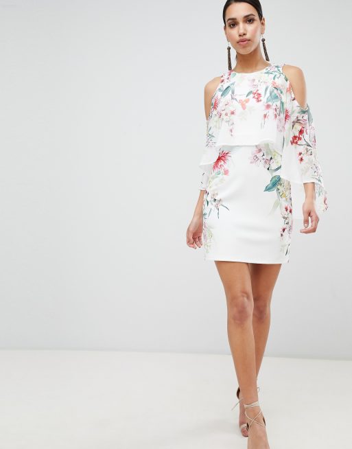Lipsy - Robe droite à manches style cape imprimée