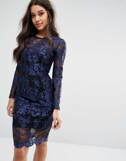 Lipsy - Robe en dentelle à manches longues avec doublure contrastante