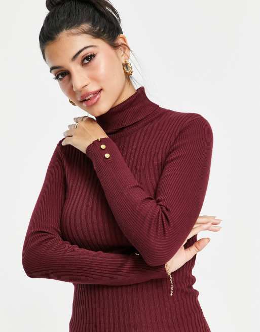 Burgundy roll neck jumper 2024 womens