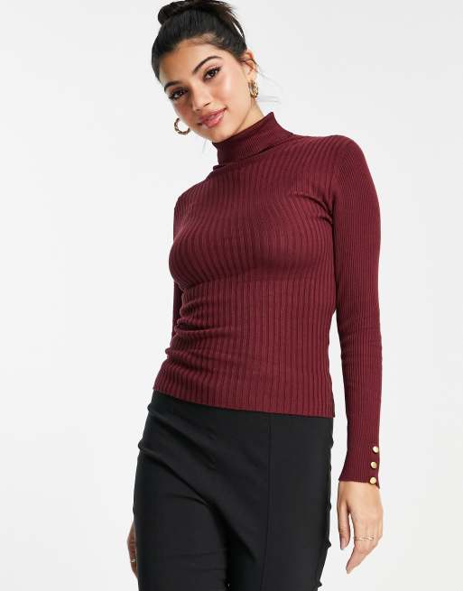 Burgundy roll sale neck top