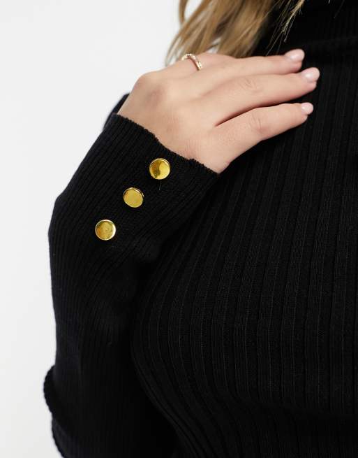 Black polo neck with gold clearance buttons