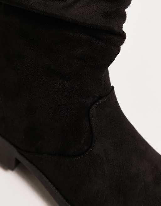 Lipsy Black Wide FIt Suedette Heeled Ruched Ankle Boot