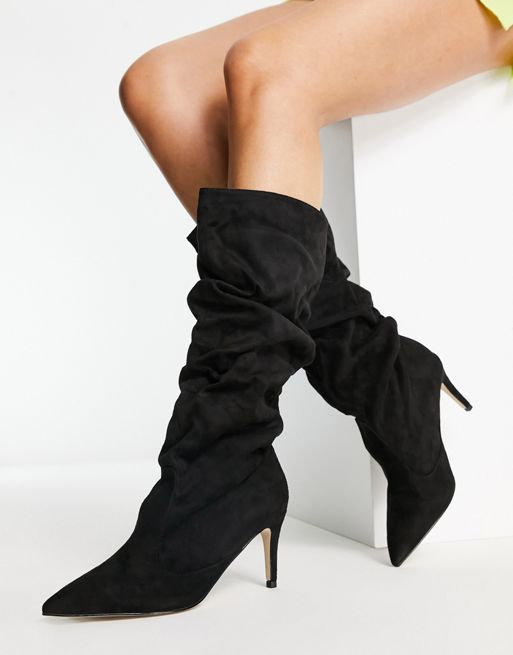 Buy Lipsy Black Wide FIt Suedette Heeled Ruched Ankle Boot from