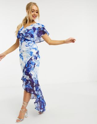 lipsy lara print ruffle maxi dress