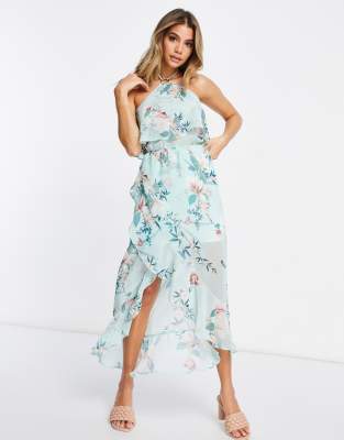 Lipsy ruffle halter neck dress in floral-Multi