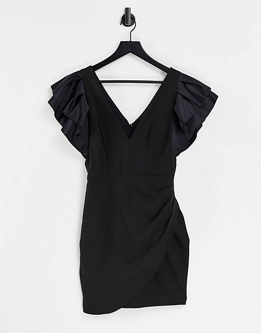 Lipsy ruffle shoulder dress in black