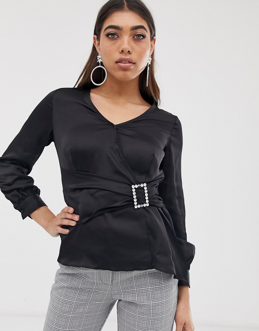 Lipsy - Satijnen blouse met D-ring-Zwart