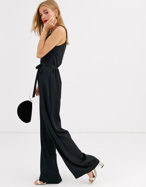 Lipsy - Satijnen jumpsuit met gedrapeerde voorkant in zwart, 4 van 4