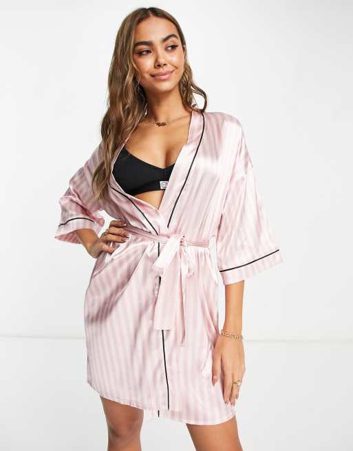 Lipsy satin robe in pink stripe