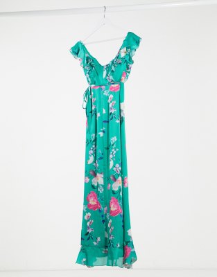 green frill wrap dress