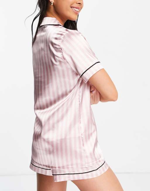 ASOS DESIGN Cotton Stripe Long Sleeve Shirt Shorts Pajama, 49% OFF