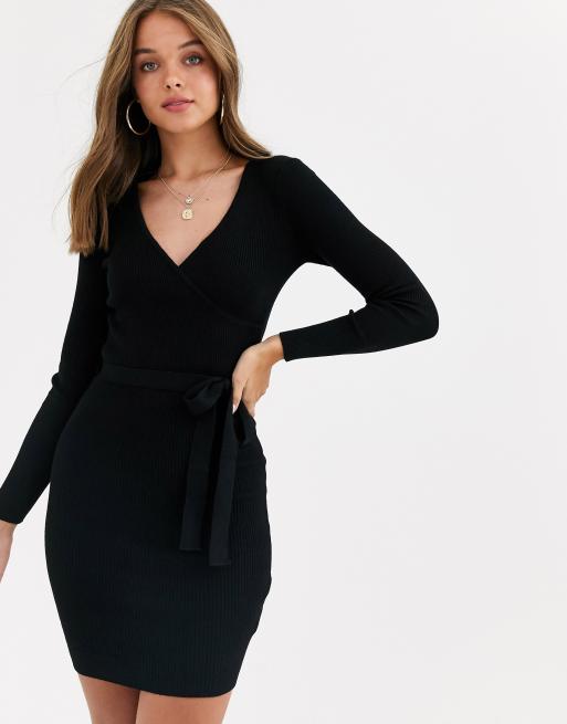 Lipsy Schwarzes Strickkleid Mit Taillenschnurung Asos