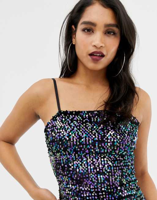 Lipsy sequin top cami hotsell bodycon dress in black