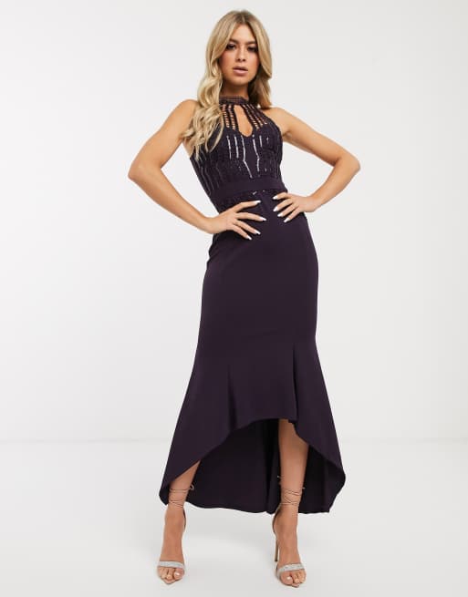 Lipsy sequin scallop 2024 fishtail maxi dress