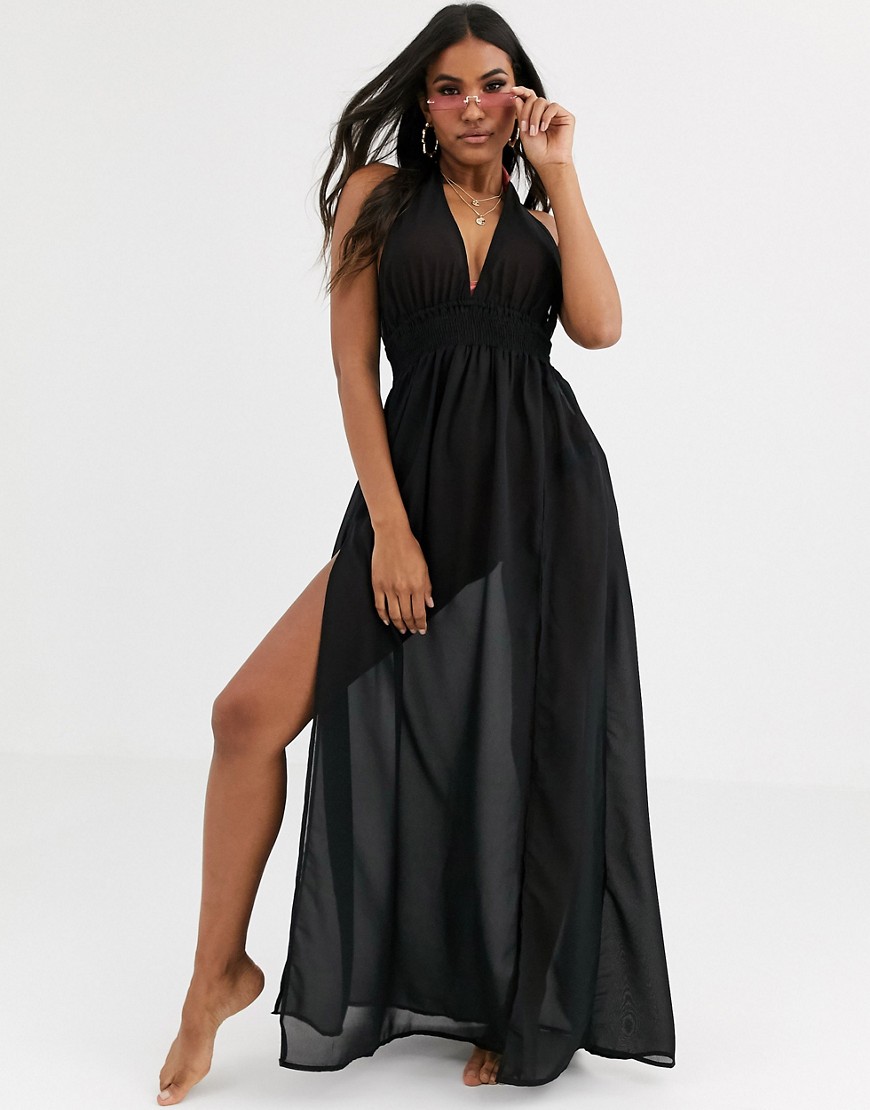 Lipsy sheer chiffon beach maxi dress-Black