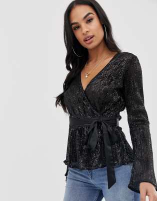 black sheer wrap top