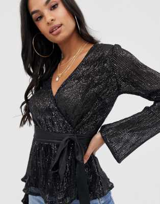 lipsy sequin wrap blouse