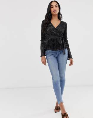 lipsy sequin wrap blouse