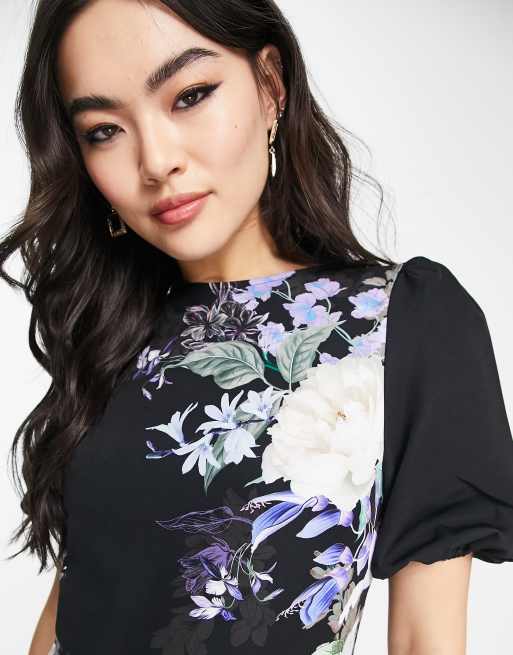 Lipsy shift dress in black placement floral